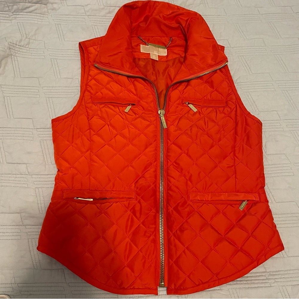 MK Quilted Orange Sleeveless Puffer Vest